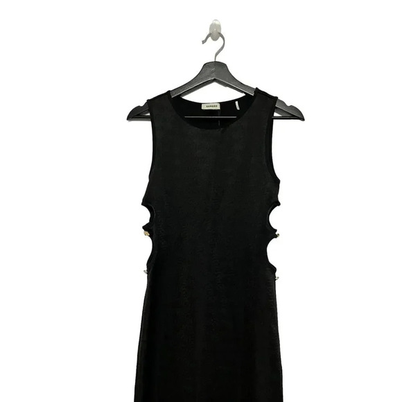 SANDRO Magda cut-out Satin Midi Black Dress NWT - Picture 6 of 11